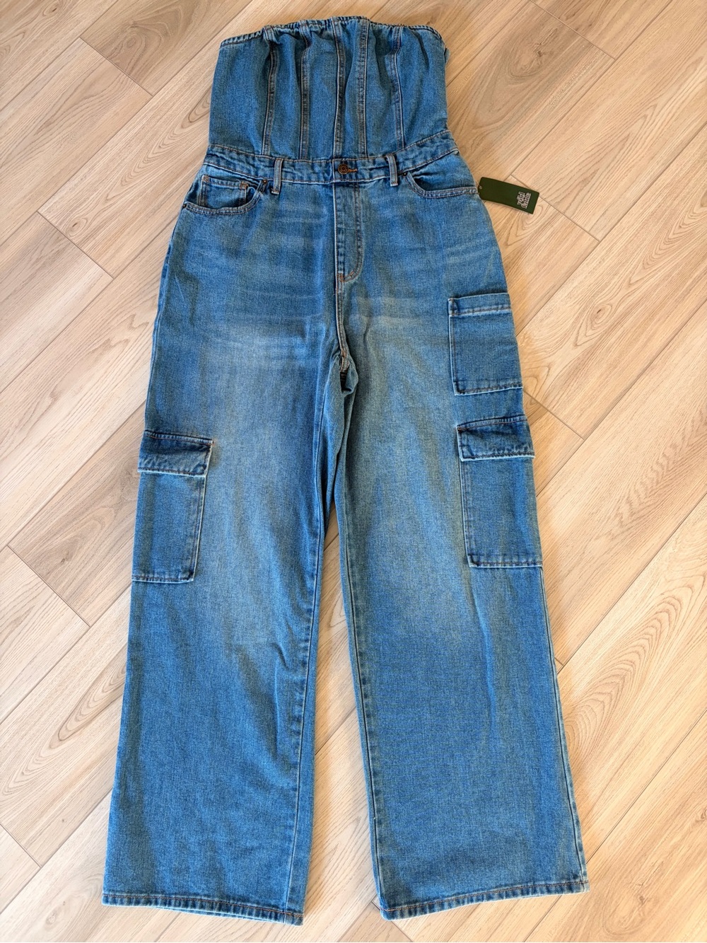 Strapless Wide-Leg Denim Jumpsuit